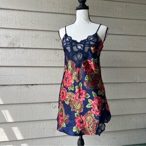 Vintage Gold Label Victoria's Secret Navy Satin Slip Chemise 80’s